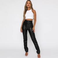 PU Leather High Waist Women Long Trousers slimming Solid PC