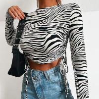 Polyester Slim Women Long Sleeve Blouses printed white and black PC
