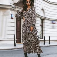 Polyester Slim & A-line One-piece Dress printed leopard PC