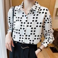Polyester Frauen Langarm Shirt, Gedruckt, Punkt, Weiß,  Stück