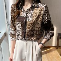 Poliéster Mujer camisa de manga larga, impreso, leopardo, marrón,  trozo
