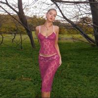Polyester High Waist Two-Piece Dress Set backless & two piece printed Others fuchsia Set