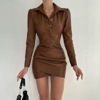 PU Leather Waist-controlled & Slim & High Waist Sexy Package Hip Dresses patchwork Others PC