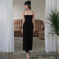 Polyester Waist-controlled & Slim & High Waist Sexy Package Hip Dresses backless patchwork Others black PC