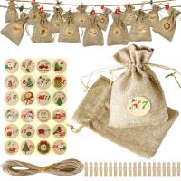 Lino & Cuerda de cáñamo & Papel Bolsa de regalo de Navidad, patrón mixto, más colores para elegir, 24Conjuntos/Mucho,  Mucho