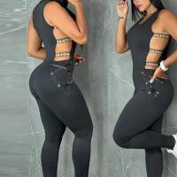 Polyester Long Jumpsuit & skinny & hollow black PC