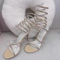 Silk Stiletto High-Heeled Shoes & with rhinestone Pair