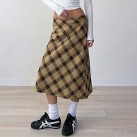 Polyester Step Skirt Maxi Skirt slimming printed plaid yellow PC