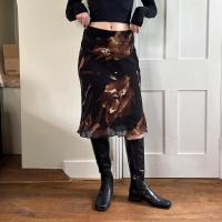 Polyester Step Skirt Maxi Skirt slimming printed brown PC