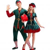 Polyester & Cotton Couple Christms Clothes Solid green Set