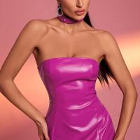 Polyester Slim & High Waist Sexy Package Hip Dresses backless & off shoulder patchwork Others fuchsia PC