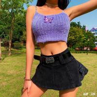 Polyester Slim & High Waist Camisole midriff-baring & backless patchwork Others purple PC