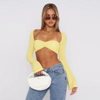 Polyester Waist-controlled & Slim & High Waist Women Long Sleeve Blouses midriff-baring patchwork Others yellow PC