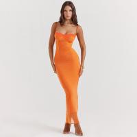 Polyester Slim & High Waist Sexy Package Hip Dresses patchwork Solid orange PC