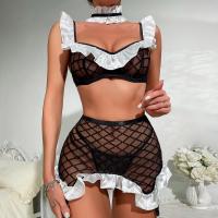 Polyester Sexy Maid Costume & three piece & hollow black Set
