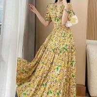 Polyester Slim One-piece Dress printed shivering yellow PC