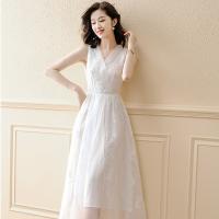 Polyester Einteiliges Kleid, Gedruckt, Weiß,  Stück