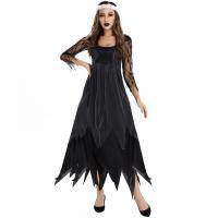 Polyester Women Vampire Costume & three piece Veil & neckwear & dress Solid black Set