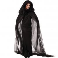 Polyester Costume de vampire de femmes Voile & Robe & Gant Solide Noir Ensemble