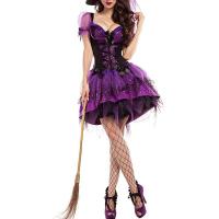 Polyester & Cotton Sexy Witch Costume Halloween Design Sequin dress & hat purple PC