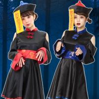 Polyester & Cotton Women Halloween Cosplay Costume Halloween Design dress & interlock band & hat : Set