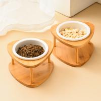 Wooden & Porcelain easy cleaning Pet Bowl two piece Set
