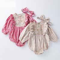 Cotton Slim Crawling Baby Suit & two piece Crawling Baby Suit & Hair Band patchwork plaid Set