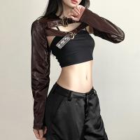 PU Leather & Polyester Slim Women Long Sleeve Blouses & hollow brown PC