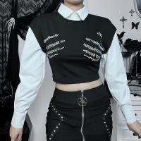 Polyester Slim Women Long Sleeve Blouses midriff-baring black PC