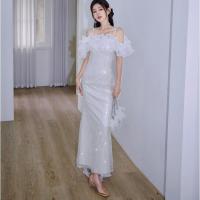 Polyester scallop & Plus Size Long Evening Dress backless patchwork PC