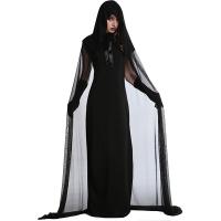 Polyester Women Vampire Costume & three piece Cape & dress & glove Solid black Set