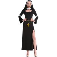 Polyester Women Halloween Cosplay Costume hood & dress & belt Solid black Set