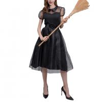 Polyester Sexy Witch Costume Halloween Design dress & hat & belt Solid black PC