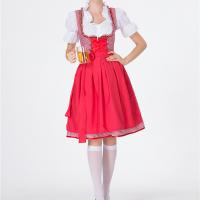 Polyester & Cotton Women Maid Costume Halloween Design dress & apron printed plaid PC