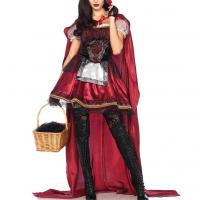 Polyester & Cotton Women Little Red Riding Hood Costume Halloween Design cloak & dress & glove red and black PC