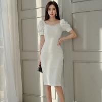 Polyester Slim Sexy Package Hip Dresses Solid white PC