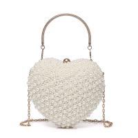 Plastic Pearl & Polyester Easy Matching Clutch Bag with chain heart pattern white PC