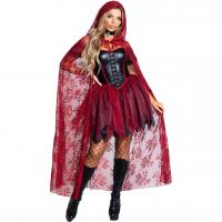 Polyester Vrouwen Little Red Riding Hood Kostuum Cape & Jurk Solide Rode Instellen