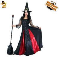 Polyester Sexy Witch Costume Halloween Design dress & hat red and black PC