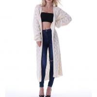 Regenerated Cellulose Fiber & Cashmere Women Long Cardigan hollow knitted geometric beige : PC