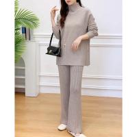 Polyester Women Casual Set slimming & two piece Long Trousers & top Solid : Set