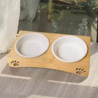 Wooden & Porcelain easy cleaning Pet Bowl Set