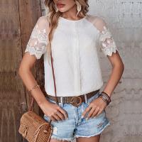 Polyester Women Short Sleeve Shirt slimming Lace patchwork Solid white PC