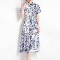 Polyester Waist-controlled One-piece Dress large hem design printed PC