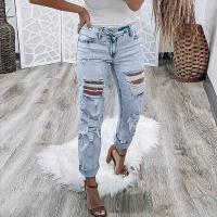 Denim Ripped Women Jeans & breathable Solid light blue PC