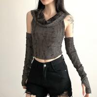 Polyester Tank Top with oversleeve & midriff-baring patchwork Solid PC
