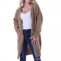 Suede Women Long Cardigan mid-long style & with pocket knitted Solid camel : PC
