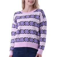 Core-spun Yarn & Cashmere Women Sweater loose jacquard light purple : PC