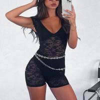Polyester Slim & High Waist Women Romper see through look patchwork Solid PC