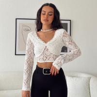 Polyester Slim & High Waist Women Long Sleeve Blouses midriff-baring & see through look patchwork Solid PC